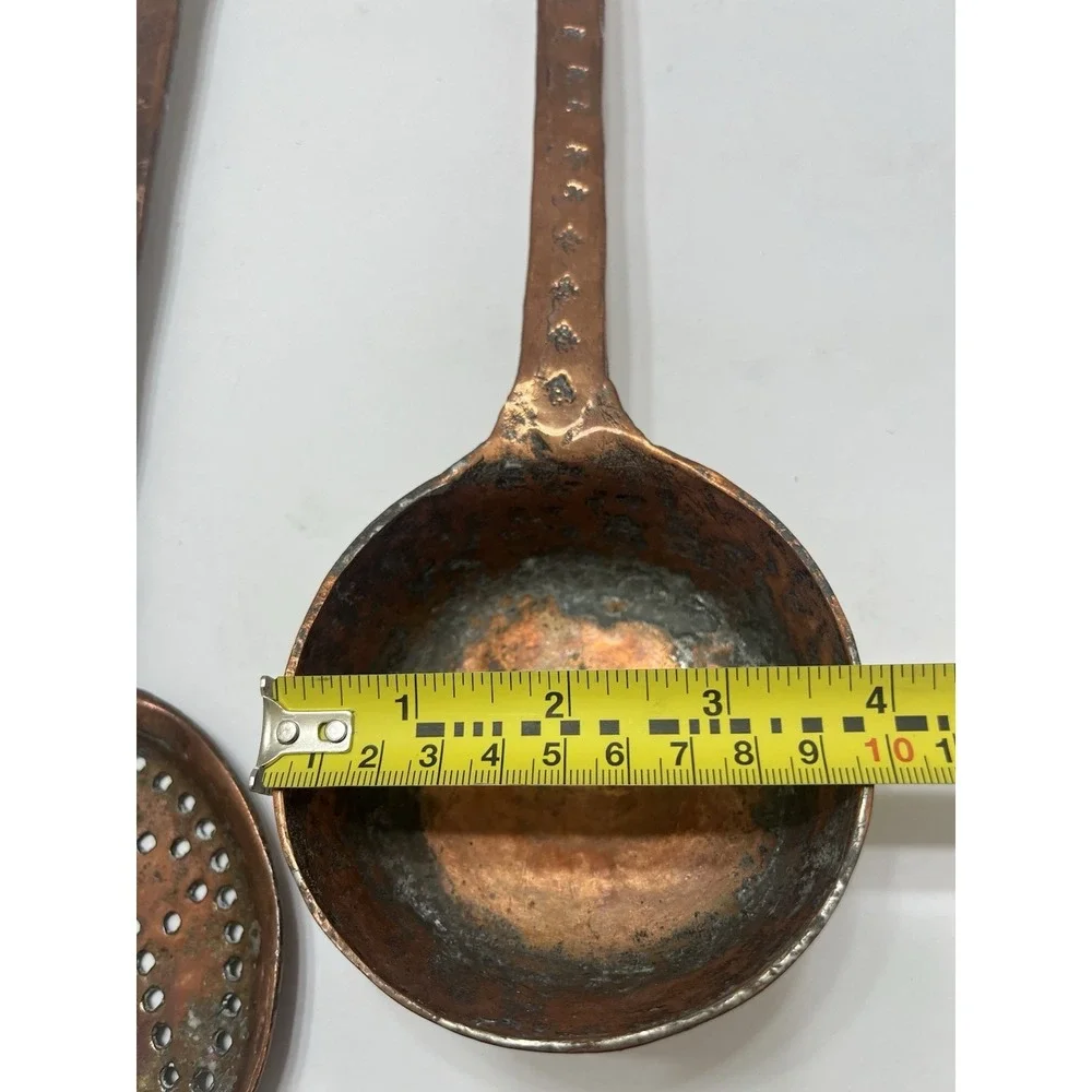 Vintage Copper Skimmer And Ladle Handmade Rustic Farmhouse Decor Large 17